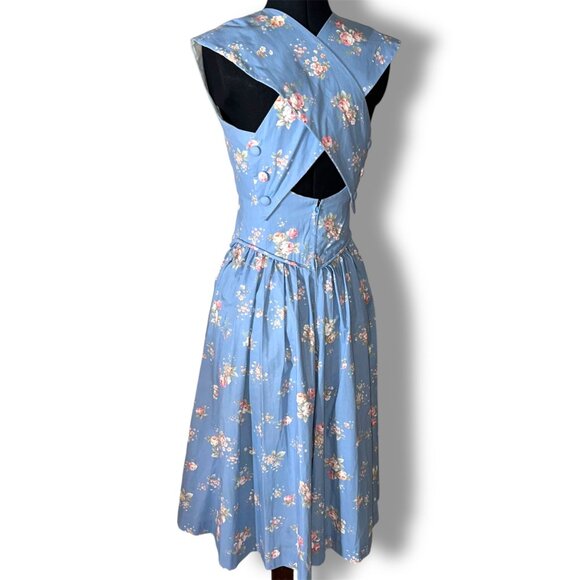 Vintage 80s Handmade Criss Cross Back Floral Cottagecore Dress XS - Picture 2 of 9